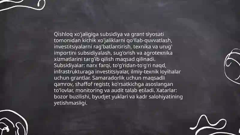 Agrar sohani rivojlantirishning iqtisodiy siyosati 4