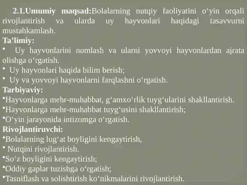 “Uy hayvonlarini ajrat” didaktik oʼyin. (kichik guruh) Til va nutq markazi 4