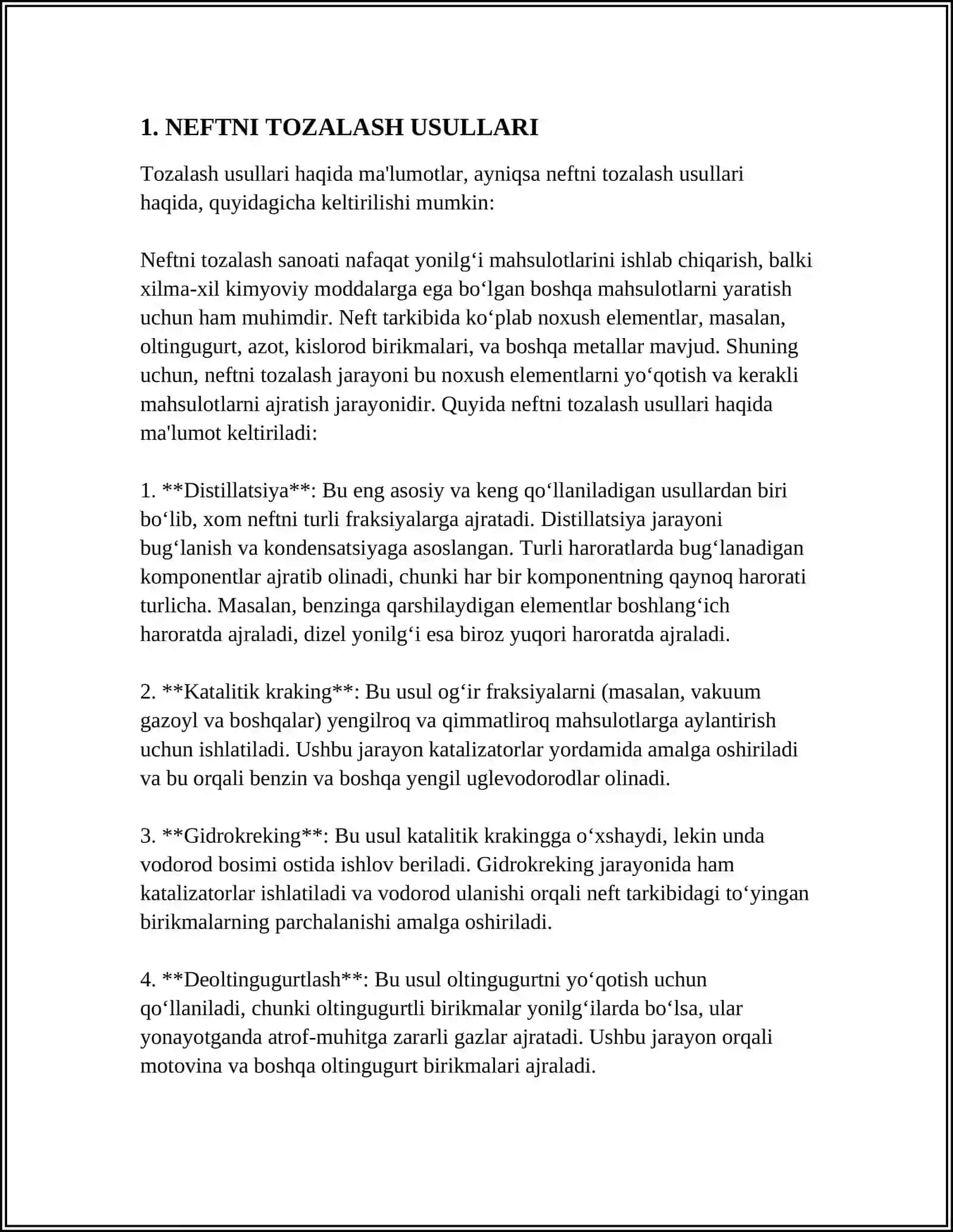 NEFTNI SUVSIZLANTIRISH VA TUZLARDAN TOZALASH JARAYONI. TABIIY GAZNI SEPARATSIYA USULIDA GAZOKONDENSATDAN TOZALASH 4