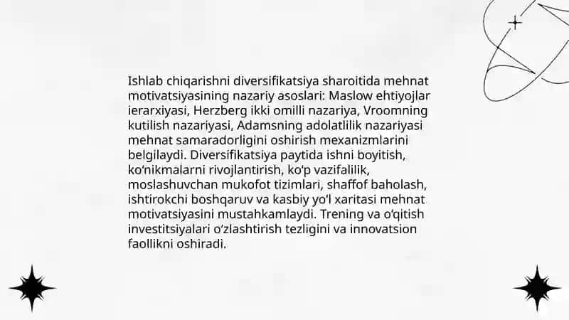 Ishlab chiqarishni diversifikatsiya qilish sharoitida kompleks samarodorligi motivatsiyasi 4