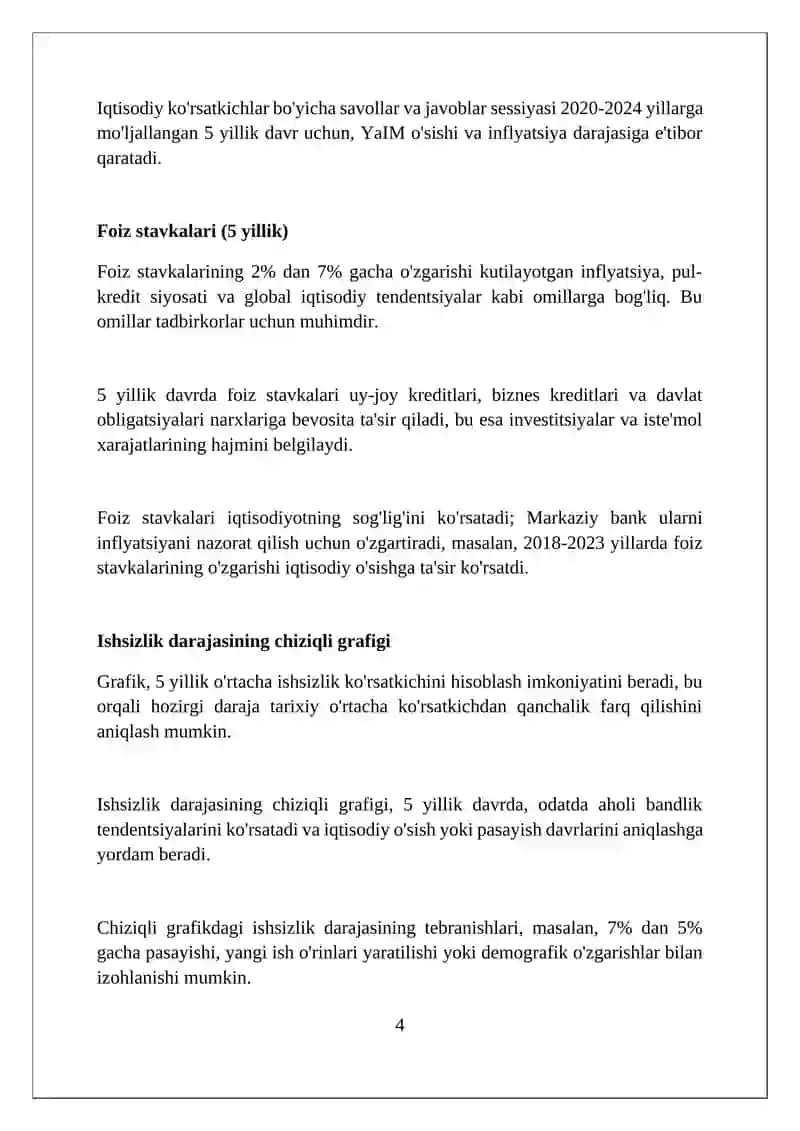 5 yilik iqtisodiy korsatkichlar boyicha chiziqli va ustunli diagrammalar tayorlash 4