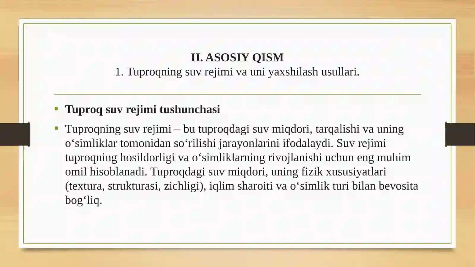 TUPRОQNING SUV, HAVО,ISSIQLIK VAОZIQ REJIMLARINI YAXSHILASH BO’YICHA ILMIY MAQОLALARNI SHARHI 4