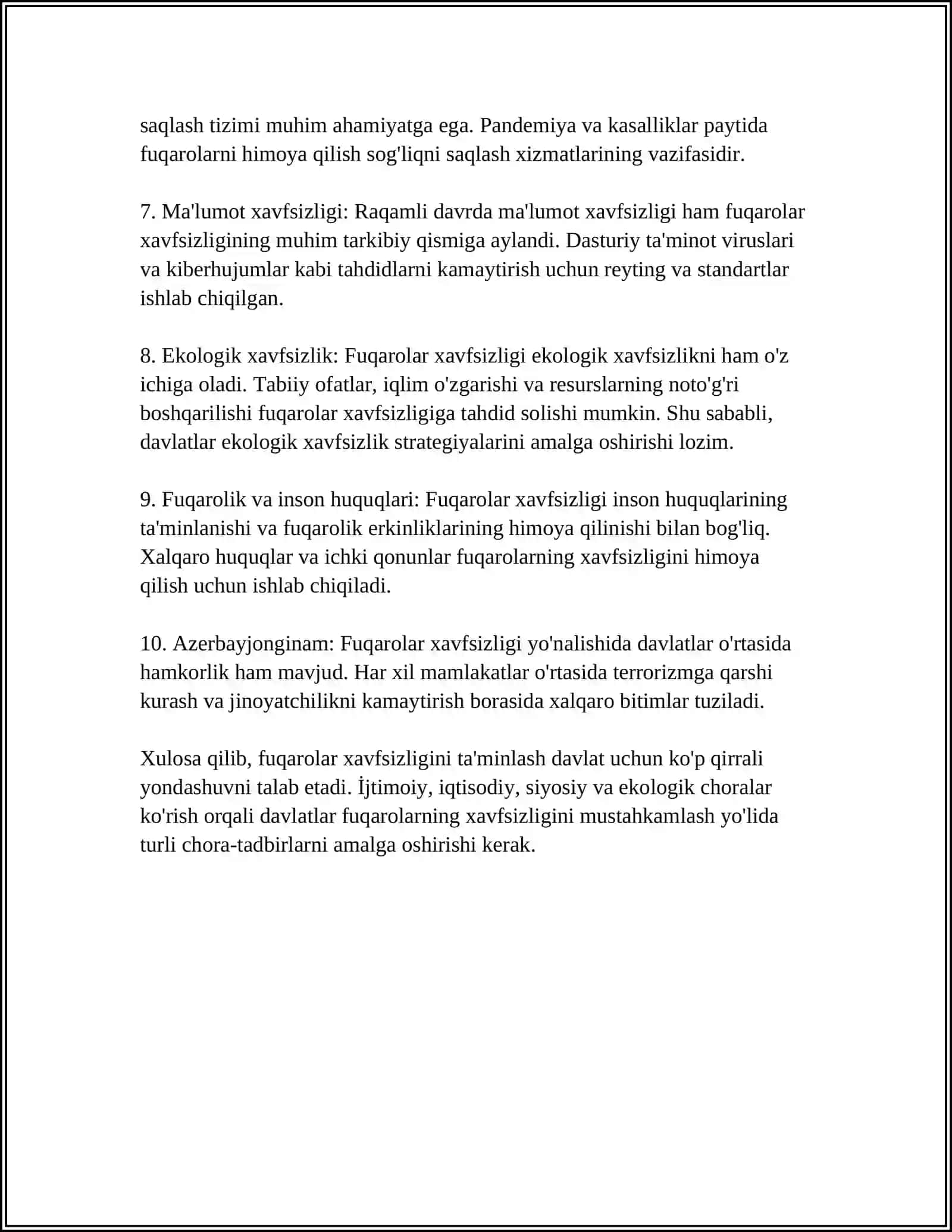 FUQORO MUHOFAZASI TUG'RISIDAGI QONUN BANDLARINI O'RGANISH 4