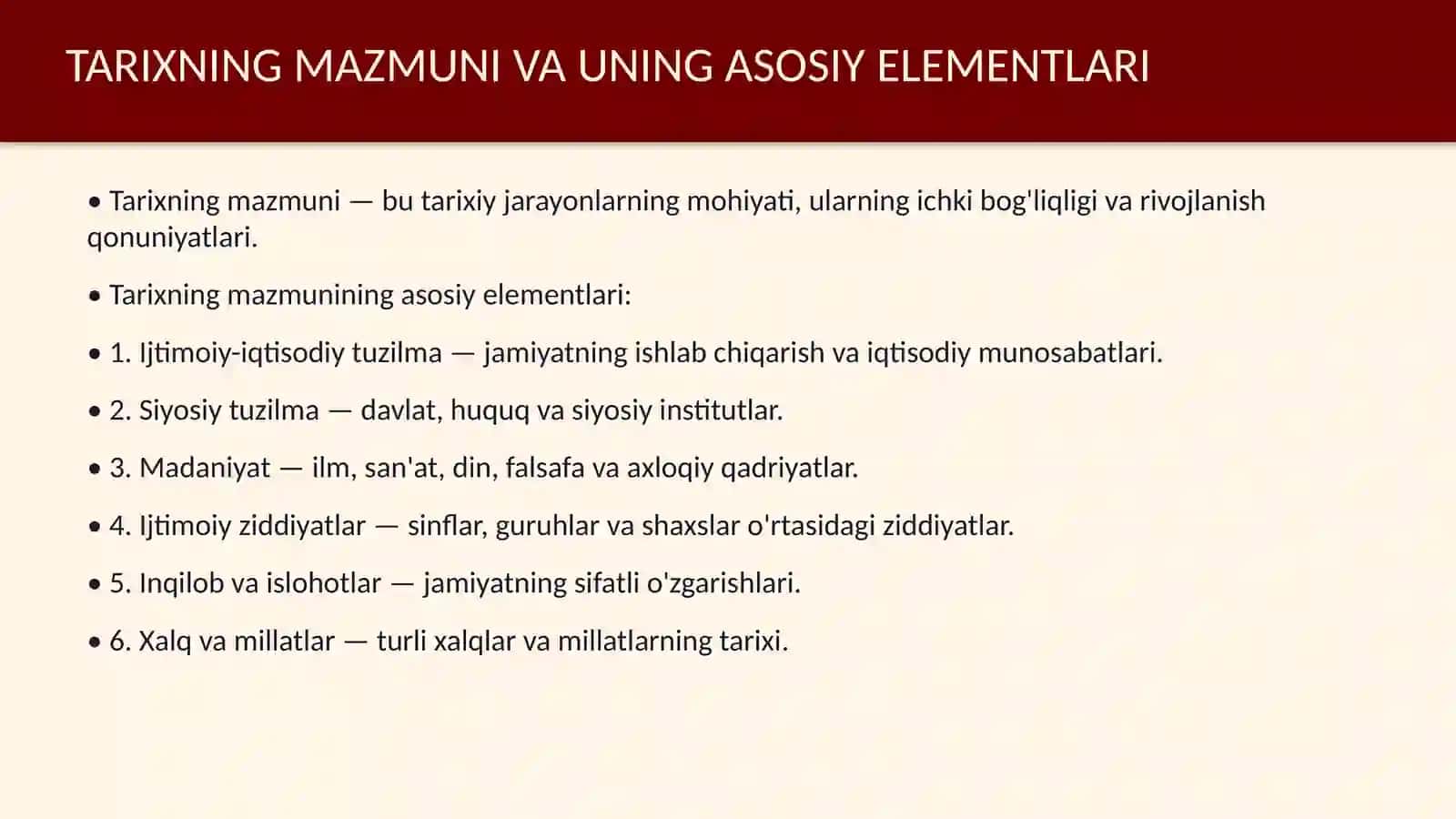Jamiyat taraqqiyotida tarixning mazmuni, yoʻnalishlari va konsepsiyalari 4