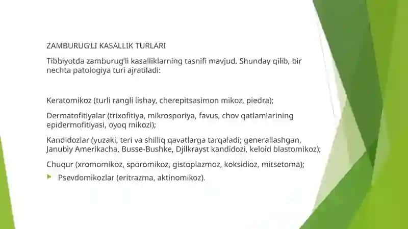 Zamburug‘li kasalliklarning qo'zg'atuvchilari , patogenezi va labaratoriya tekshiruvi 4