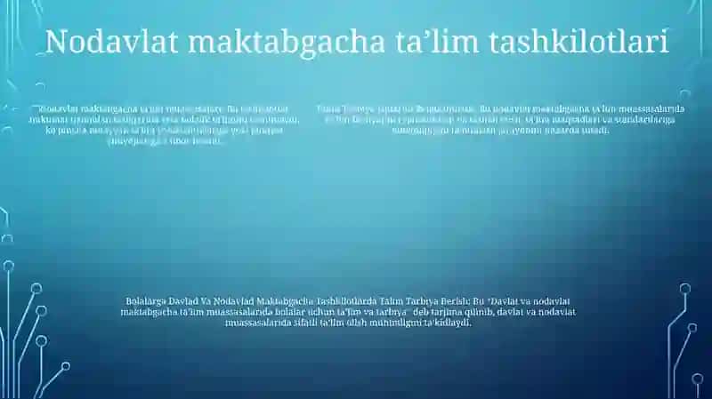Talim Tarbiya Ishlarini Rejalashtirish Bolalarga Davlad Va Nodavlad Maktabgacha Tashkilotlarda Talim Tarbiya Berish 4