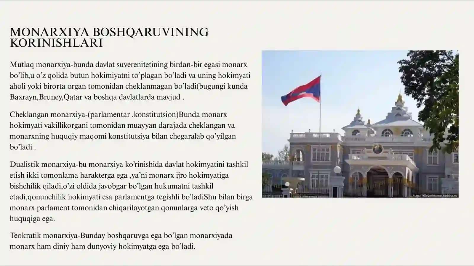 DAVLAT BOSHQARUV SHAKLI TUSHUNCHASI TURLARI HAMDA O’ZIGA XOS JIHATLARI 4