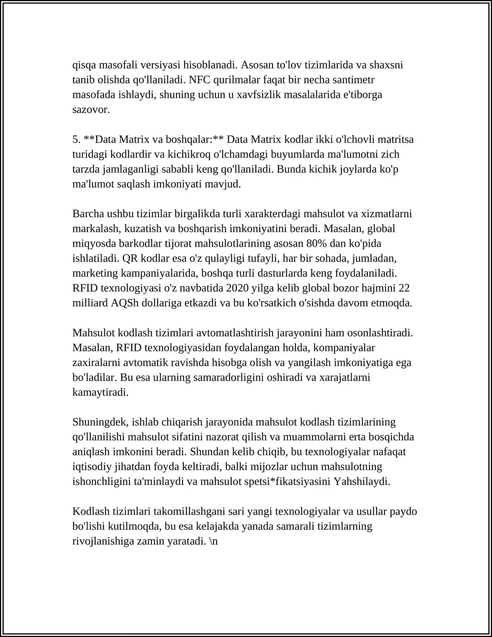 MAHSULOT HAQIDAGI MA'LUMOTLARNI STANDARTLASHTIRISH VA KODLASH 4