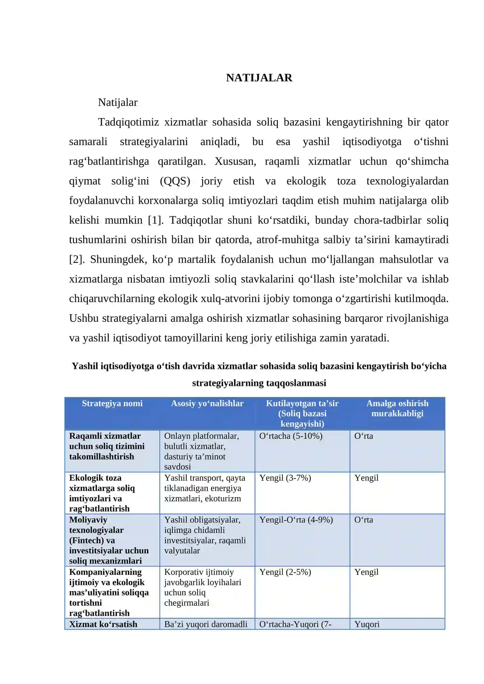 YASHIL IQTISODIYOTGA OʻTISH DAVRIDA XIZMATLAR SOHASIDA SOLIQ BAZASINI KENGAYTIRISH STRATEGIYALARI 4