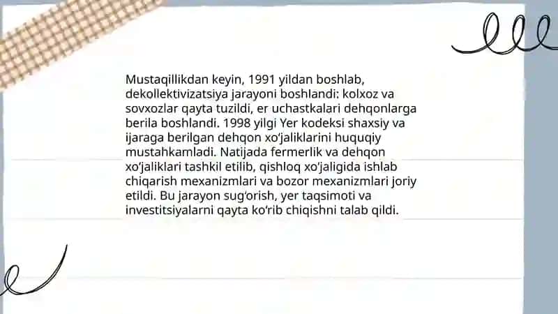 Mustaqillik yillarida qishloq xo'jaligi va sanoat sohasidagi o'zgarishlar 4