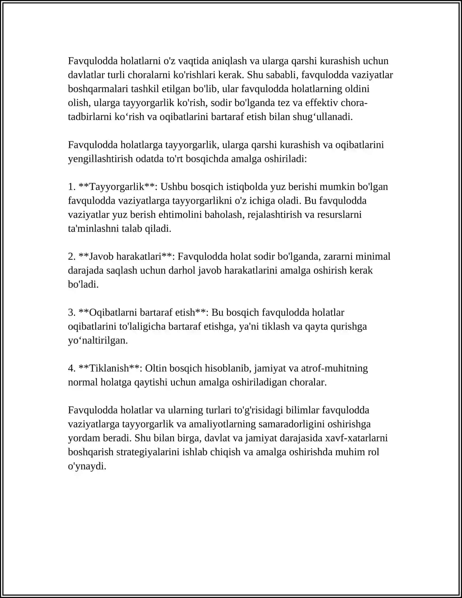 KORXONA VA TASHKILOTLARDA FAVQULOTDA HOLATLARGA TAYYORGARLIK DARAJASINI OSHIRISH 4