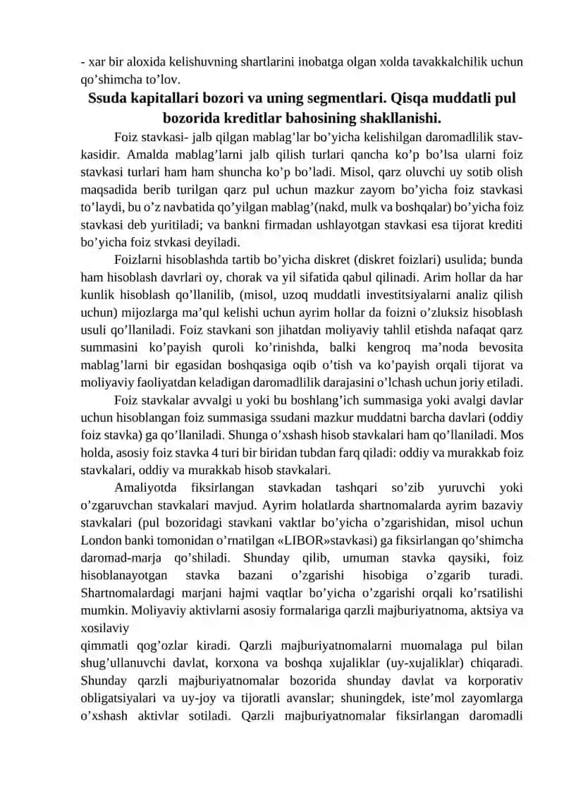 Kredit bo’yicha foiz stavkalar va unga ta’sir qiluvchi omillar 4