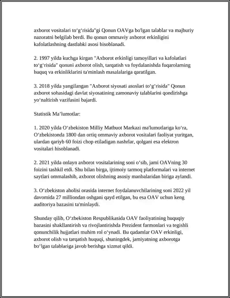 OAV TÓG'RISIDAGI PREZIDENT FARMONLARI QAROR VA BMT NING SOHAGA PDF OID ISHLARI YUNESKO VA IFLA HUJJATLARI 4