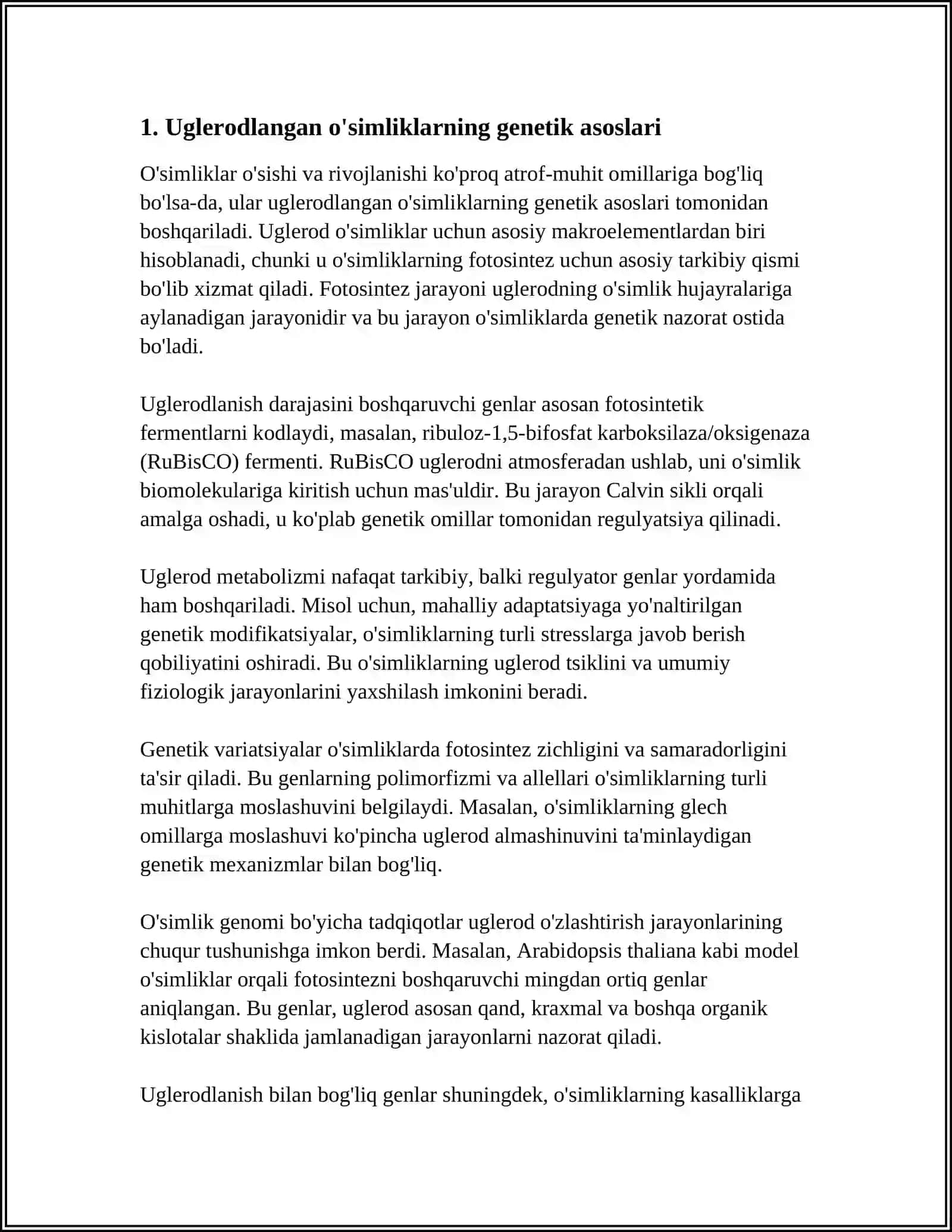 UGLERODLARNING OLINISH VA XOSSALARIGA BOG'LIQ GENETIK O'ZGARISHLAR 4