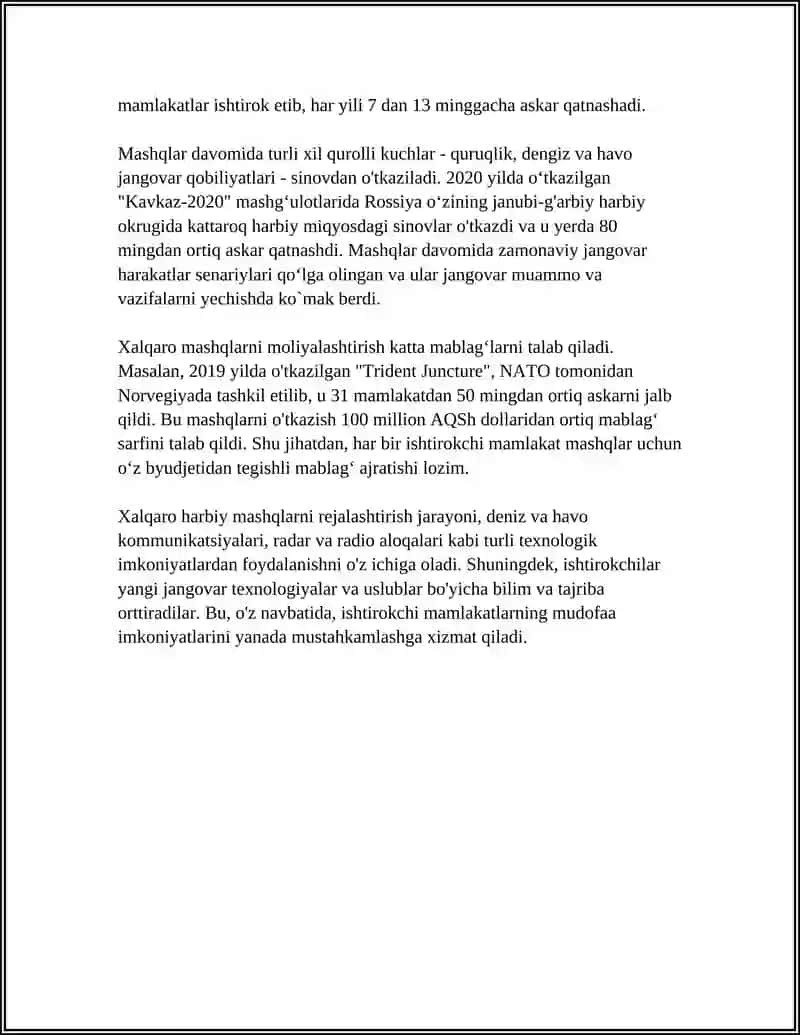 Xalqaro harbiy mashqlarni rejalashtirish va boshqarish 4