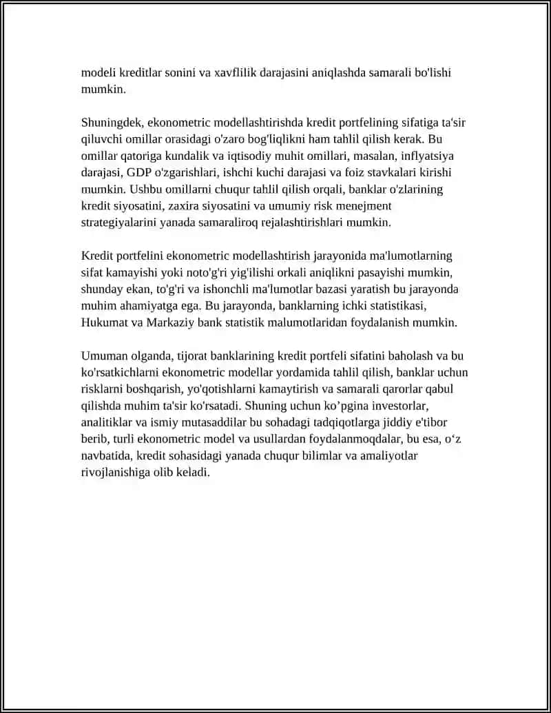 TIJORAT BANKLARINING KREDIT PORTFELINI EKONOMETRIK MODELLASHTIRISH 4