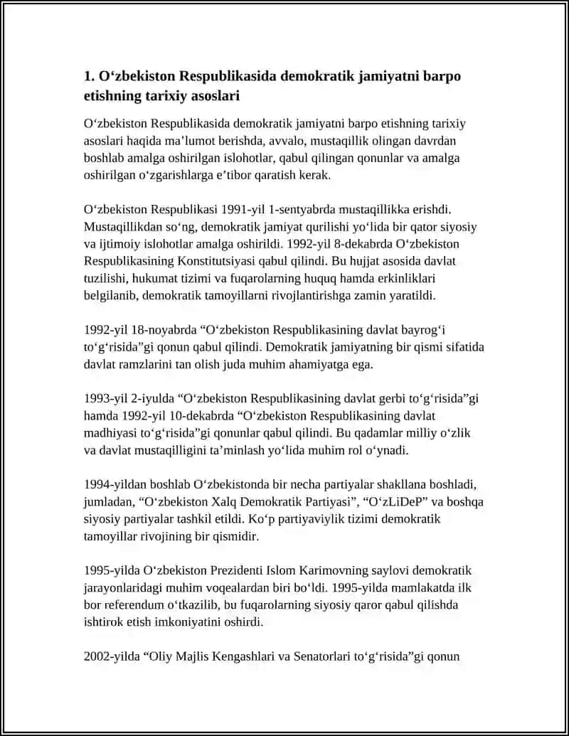 Oʻzbekistonda Demokratik, Fuqarolik Jamiyati Asoslari 4