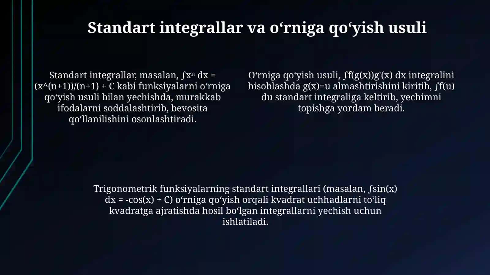 Kvadrat uch hadni oʻz ichiga olgan funksiyalarning integrali 4