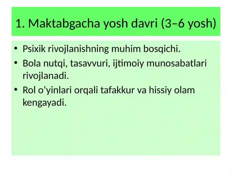 Maktabgacha yosh davri va kichik maktab yoshi davrida psixik rivojlanish xususiyatlari 4