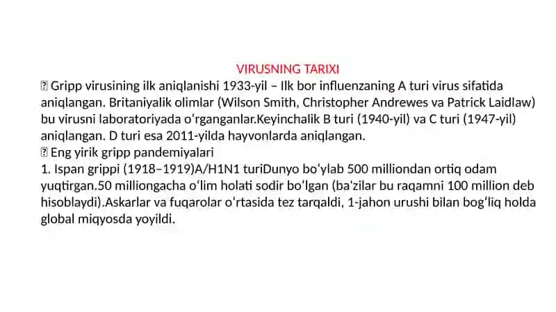 GRIP VIRUSI MORFOLOGIYASI , STUKTURASI , TARQALGANLIGI , KELTRIB CHIQARUVCHI KASALLIKLARI , LABORATORIYA DIGNOSTIKASI. 4