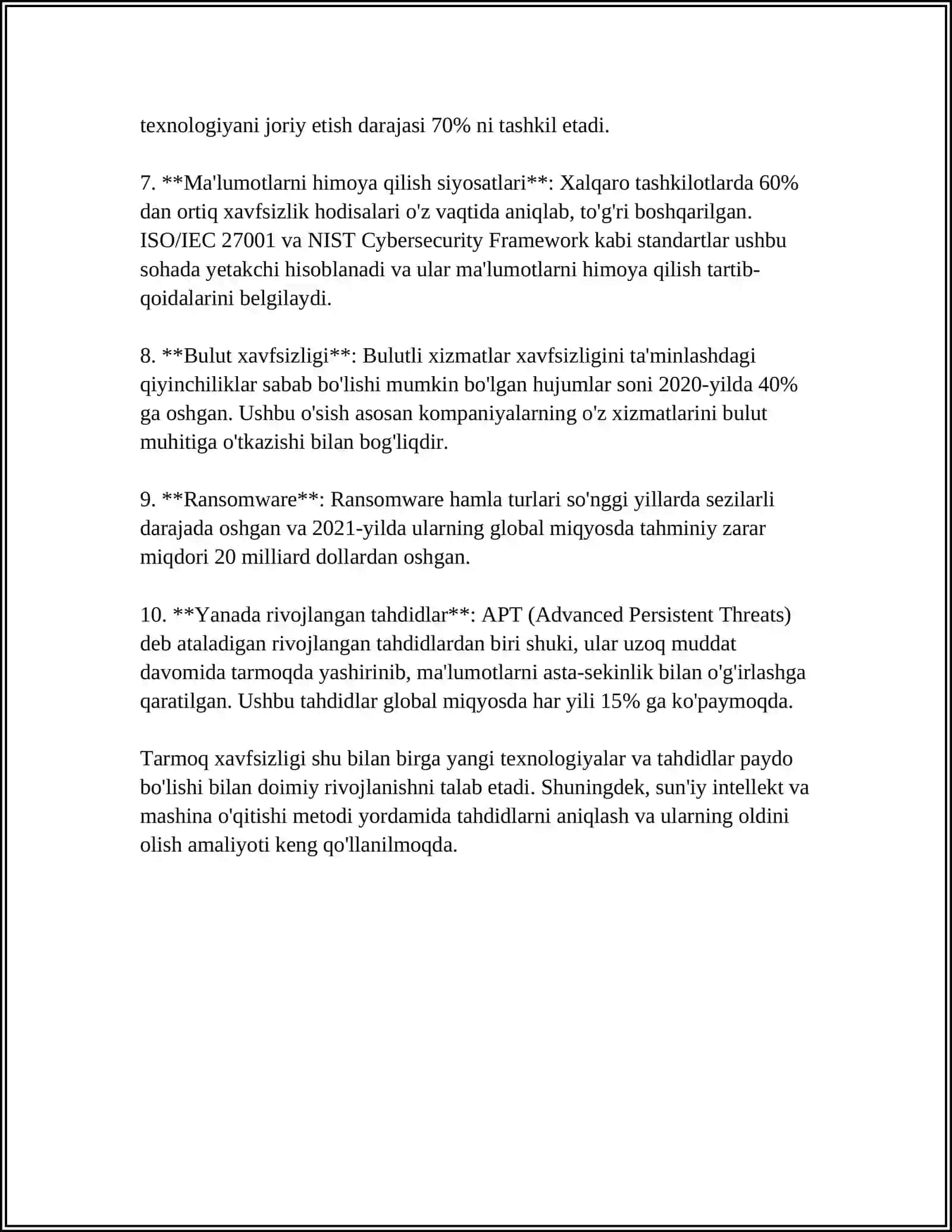 KOMPYUTER TARMOQLARIDAGI TAHDID, HUJUMLAR VA ULARDAGI ZAIFLIK 4