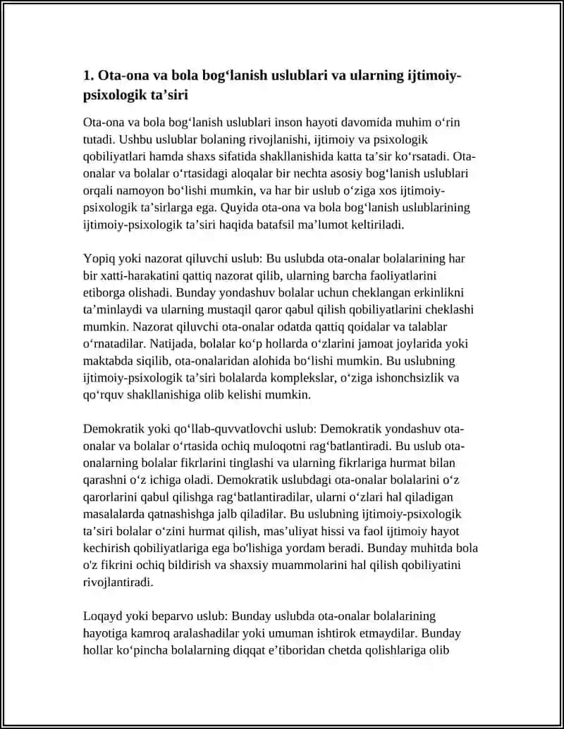 OTA-ONA VA BOLA MUNOSABATLARINING IJTIMOIY -PSIXOLOGIK XUSUSIYATLARI 4