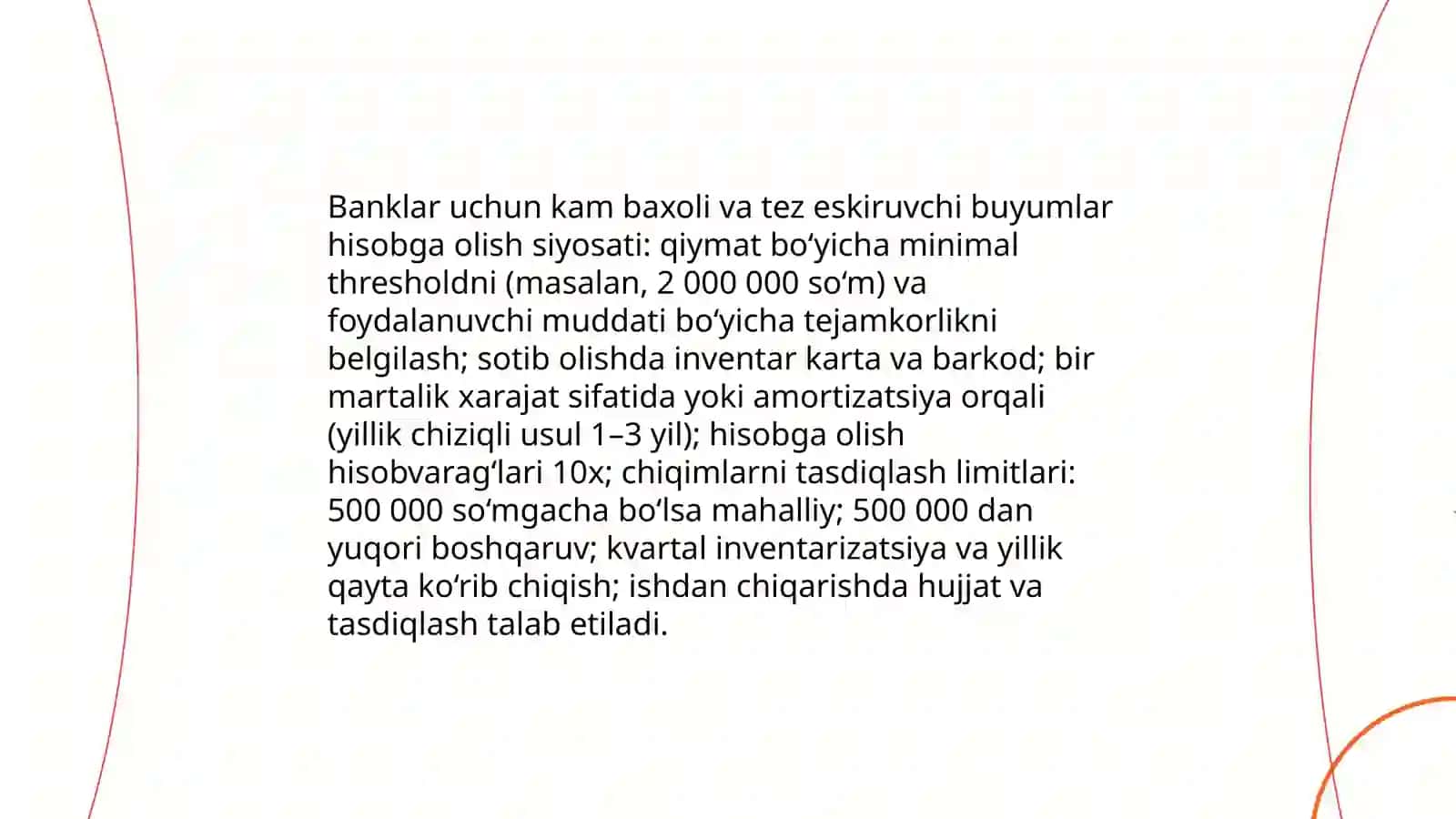 Banklarda kam baxoli va tez eskiruvchi buyumlar hisobi 4