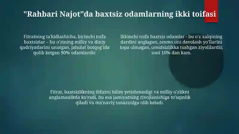 A. Fitratning "Rahbari najot" risolasidagi "Baxtsiz odamlarning ikki toifasi" ga oid qarashlari 4