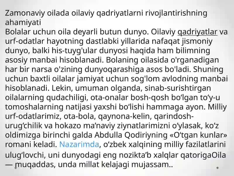 Oila va oilaviy qadriyatlar Ma’naviy madaniyatning Bosh omili 4