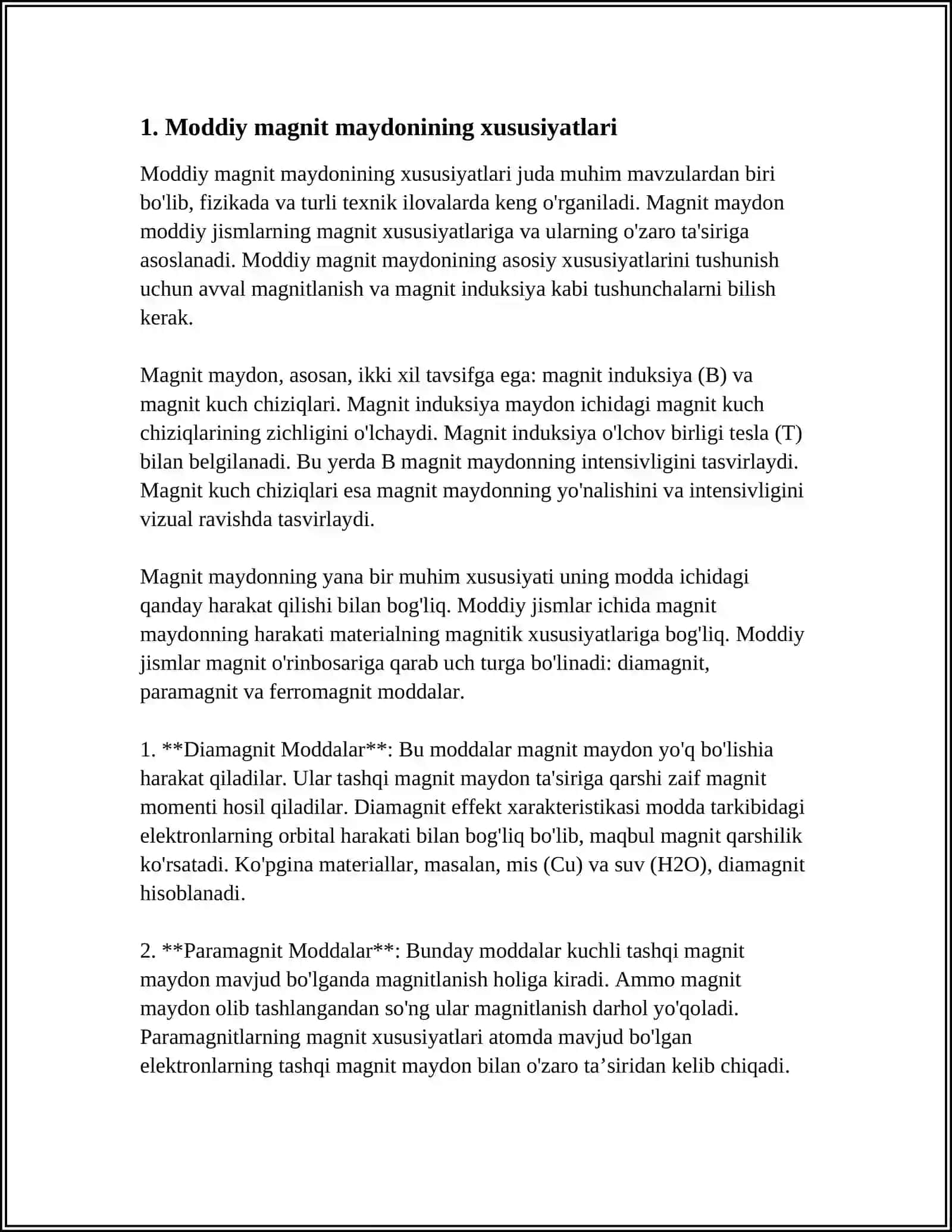 MODDANING MAGNIT MAYDONI. MALEKULYAR TOKLAR. MAGNITLASH VEKTORI.MOFFA UCHUN MAGNITOSTATIKANING ASOSIY TENGLAMALARI 4