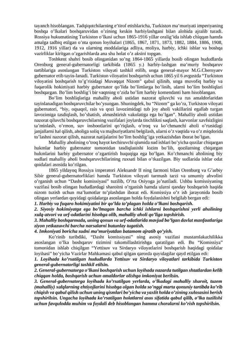 Turkistonda Rossiya imperiyasi mustamlaka boshqaruv tuzuminnng qaror topishi 4