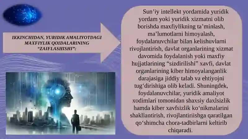HUQUQIY CHATBOTLAR VA SUN'IY INTELEKTDAN FOYDALANGAN HOLDA YURIDIK MASLAXAT TIZIMLARI 4