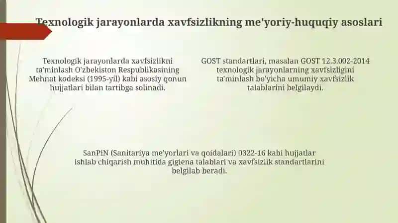 Texnalogik jarayonda mehnat faoliyati xavfsizligi fanining maqsad va vazifalari 4