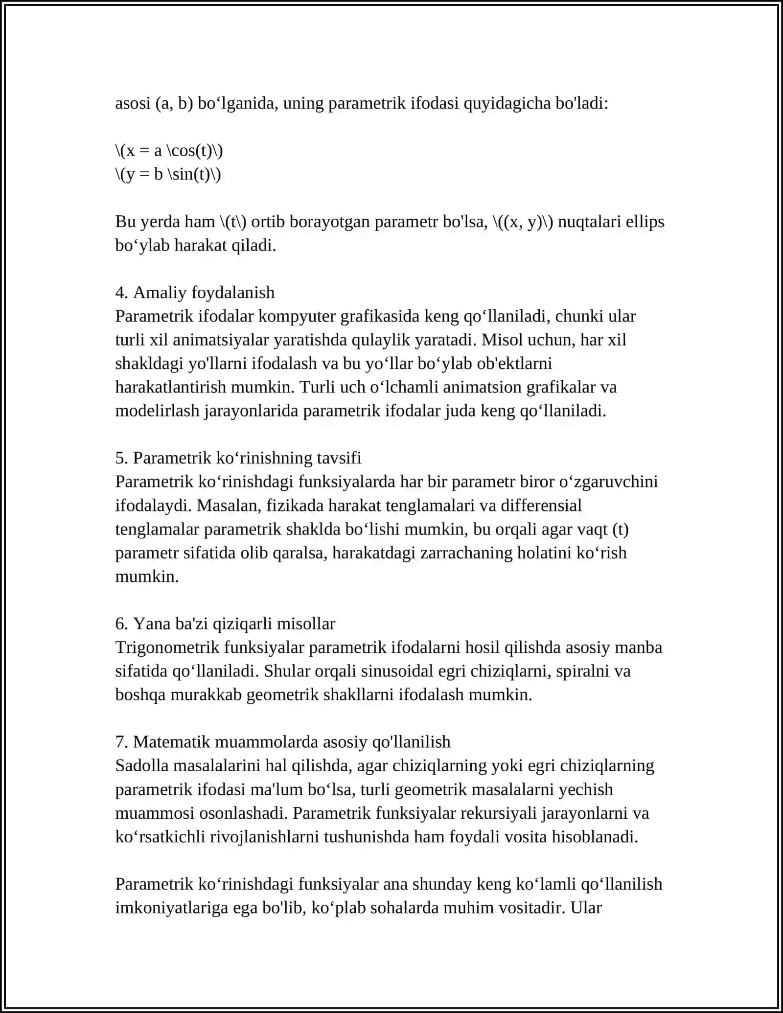 OSHKORMAS VA PARAMETRIK KOʻRINISHDA BERILGAN FUNKSIYALARNING YUQORI TARTIBLI HOSILALAR 4
