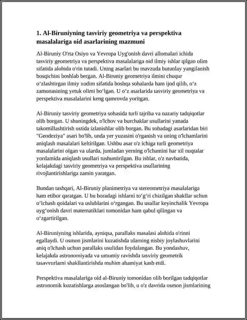 O‘RTA OSIYO VA YEVROPA UYG‘ONISH DAVRI ALLOMALARINING TASVIRIY GEOMETRIYA VA PERSPEKTIV YASASHLARGA OID ASARLAR MAZMUNI 4