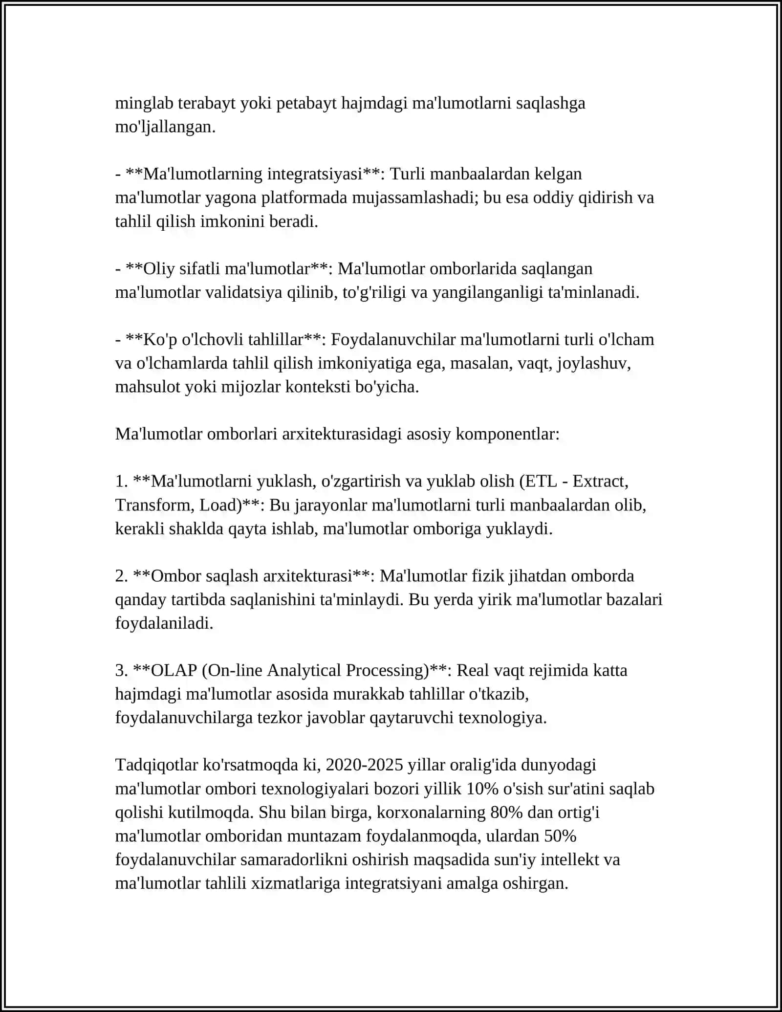 MUSTAQIL ISH Mavzu: MA'LUMOTLAR OMBORINI BOSHQARISH TIZIMLARI BILAN ISHLASH 4