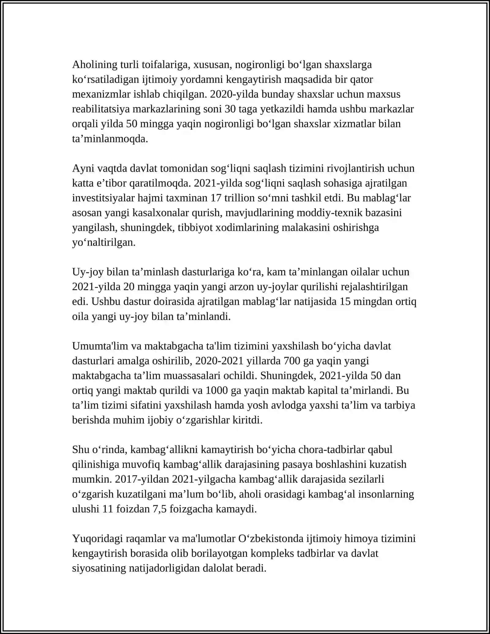 RESPUBLIKAMIZDA OILALAR FAROVONLIGINI TA’MINLASH MAQSADIDA OLIB BORILAYOTGAN ISLOHOTLAR 4