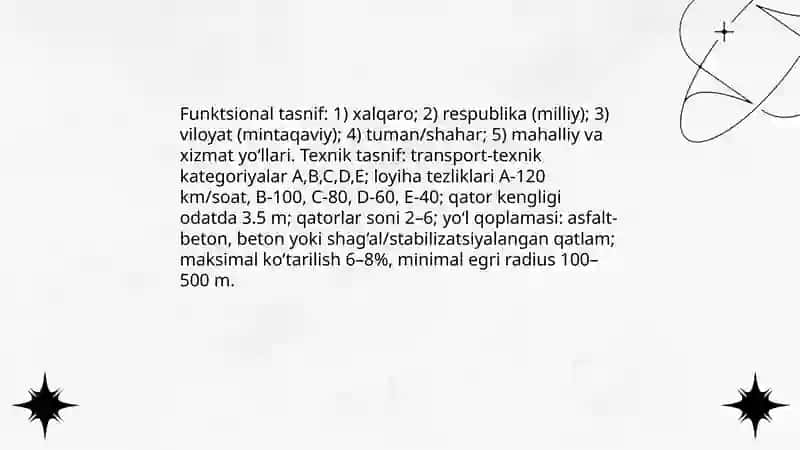 Avtomobil yollari haqida umumiy tushunchalar 4