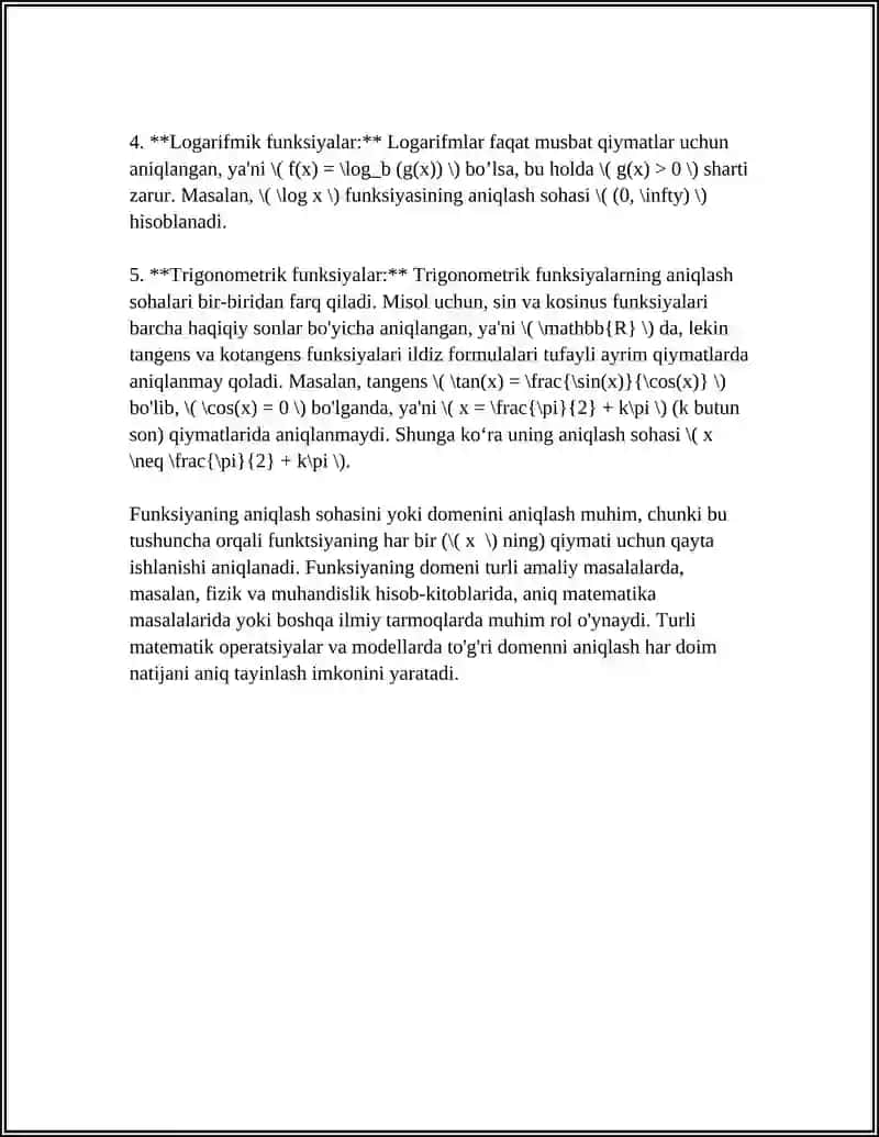 FUNKSIYANING ANIQLASH SOHASI VA QIYMATLAR SOHASI. MONOTON FUNKSIYALAR 4