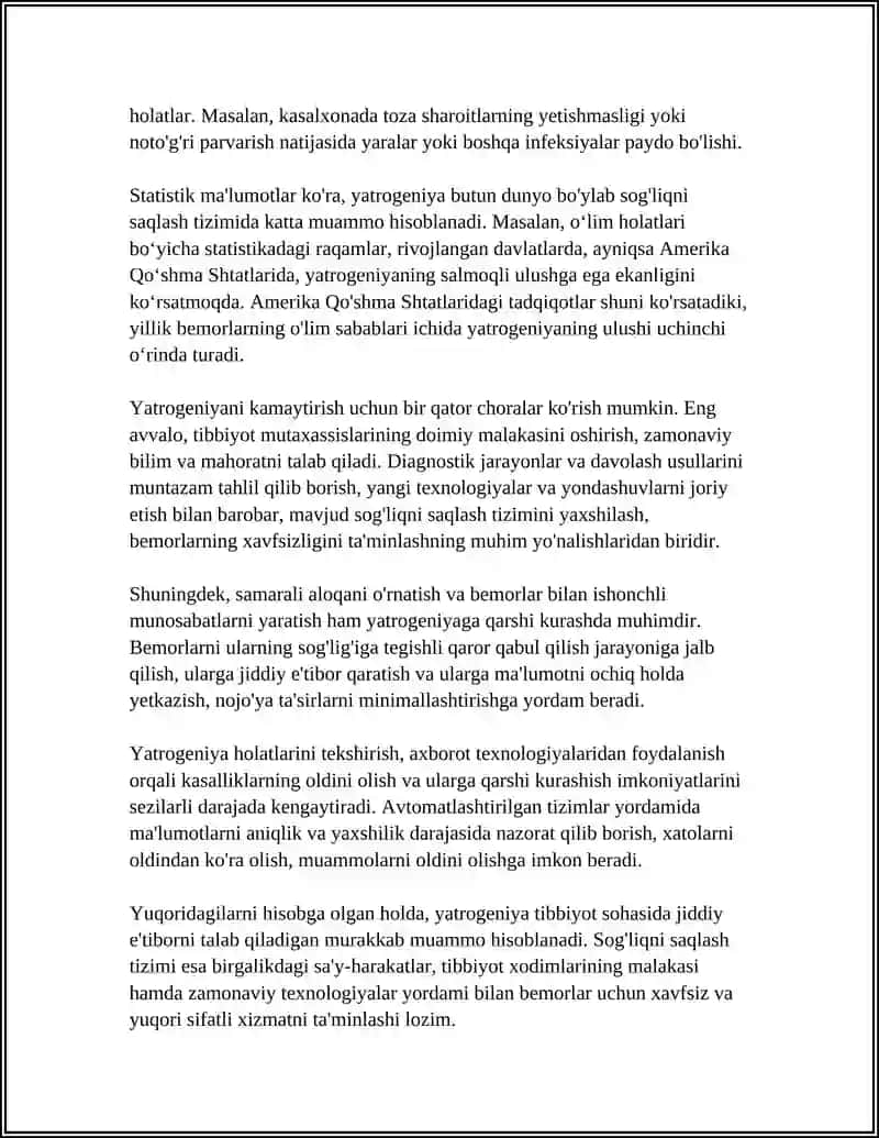 MUSTAQIL ISH Mavzu: XOZIRGI ZAMON TIBBIYOTIDA YATROGENIYA 4