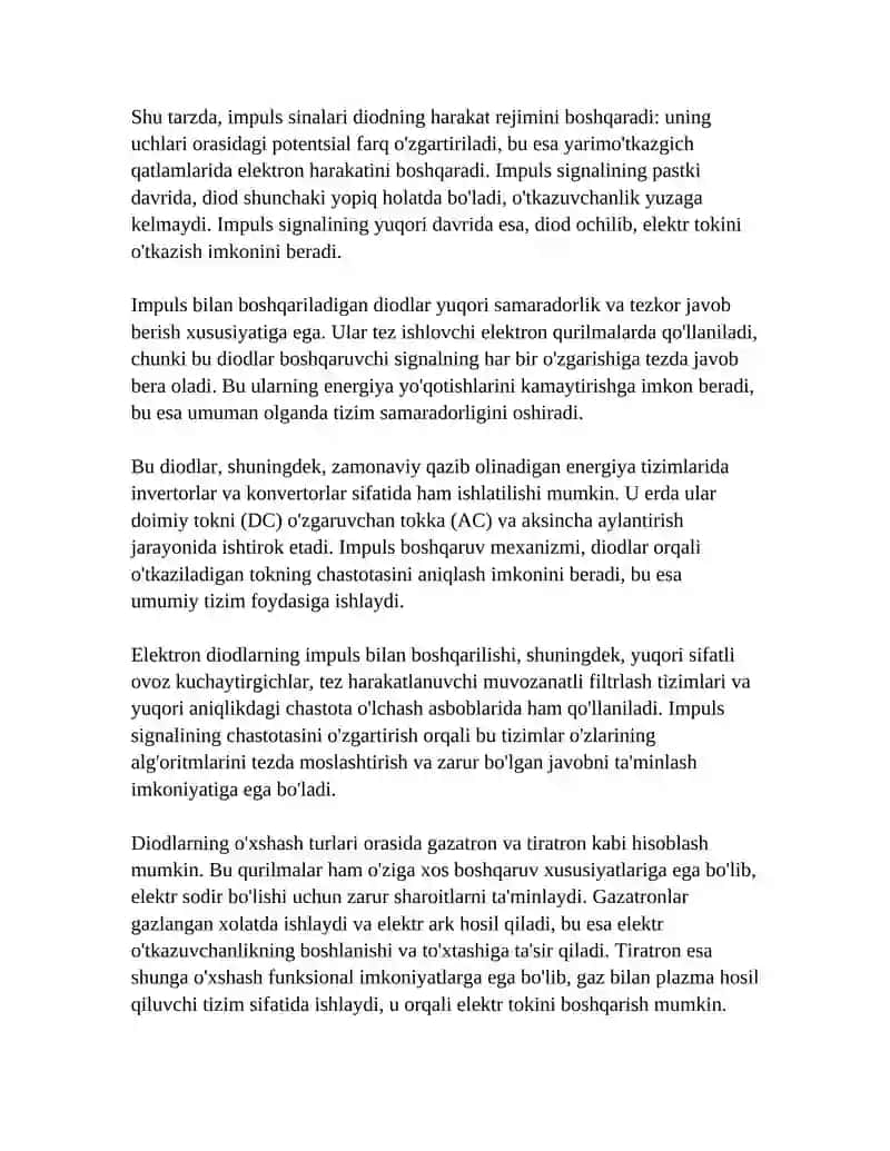 IMPULS BILAN BOSHQARILADIGAN ELEKTRON VA YARIM O’TKAZGICH DIODLAR. GAZATRON, TIRATRON, TIRISTOR. 4