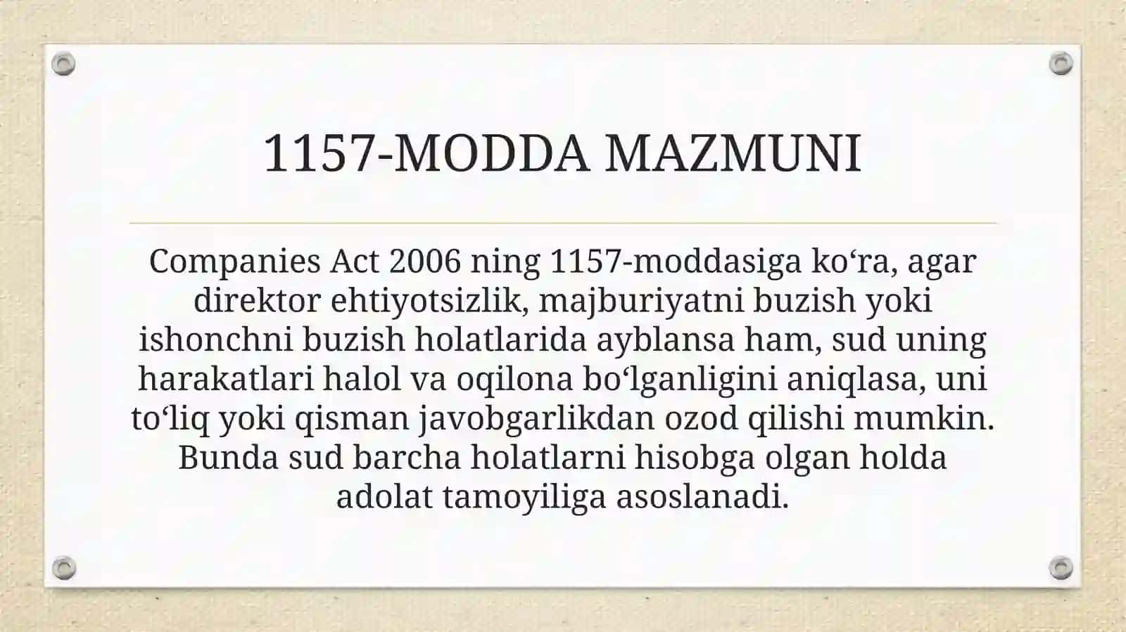 Buyuk Britaniya kompaniya huquqida direktorlar javobgarligidan ozod qilish mexanizmi va O‘zbekiston qonunchiligi bilan qiyosiy tahlil 4