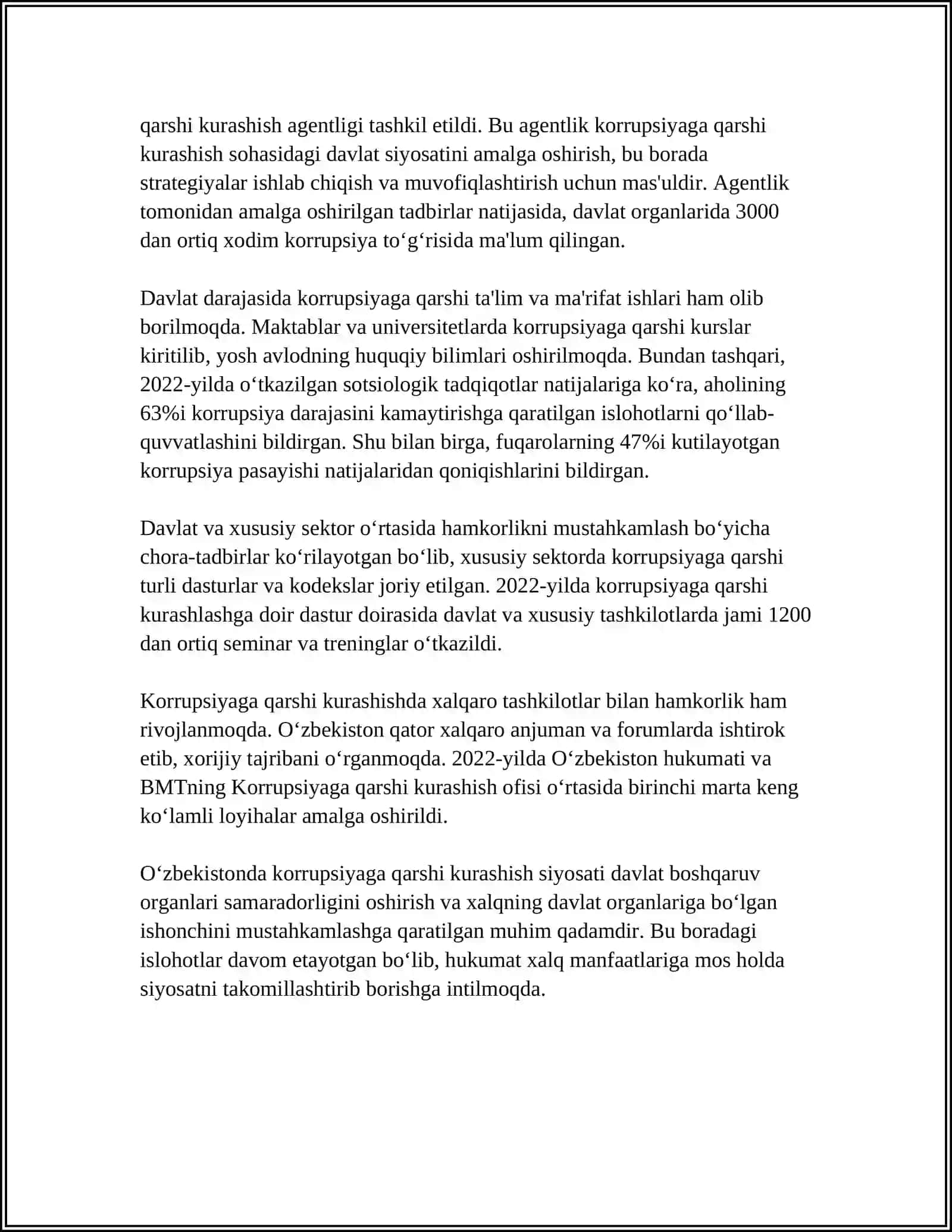 OʻZBEKISTONDA KORRUPSIYAGA QARSHI KURASHISHGA OID DAVLAT SIYOSATINING ASOSIY YOʻNALISHLARINING QIYOSIY TAXLILI 4
