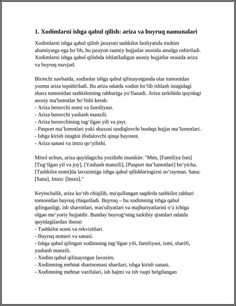 XODIMLAR FAOLIYATIGA OID HUJJAT NAMUNALARI BILAN ISHLASH 4