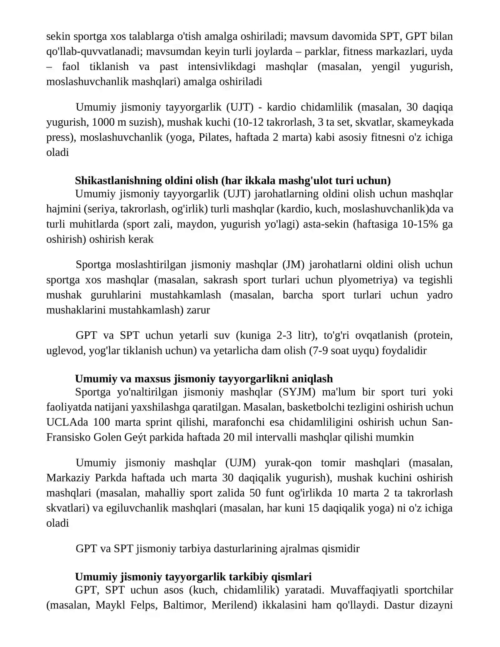Umumiy va maxsus jismoniy tayyorgarlik jismoniy bilimlar tushunchasi 4
