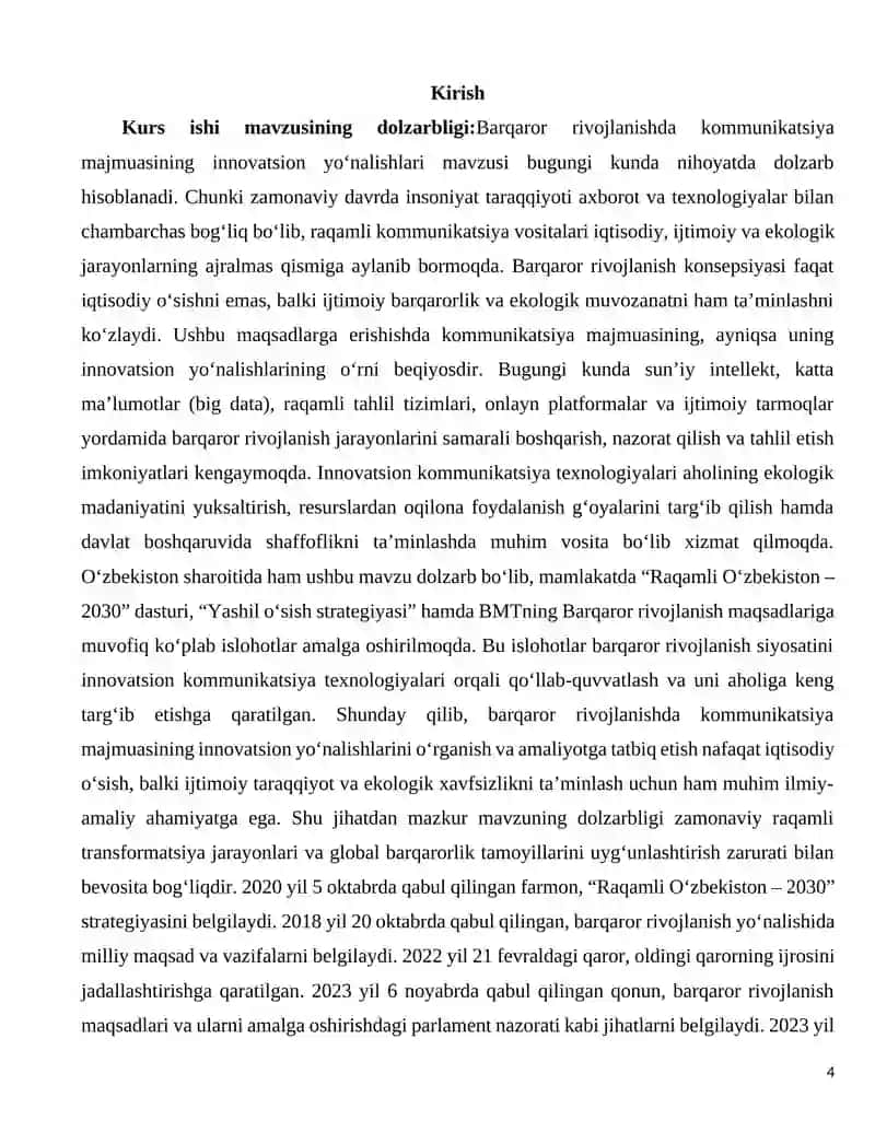 Barqaror rivojlanishda kommunikatsiya majmuasining innovatsion yo‘nalishlari 4