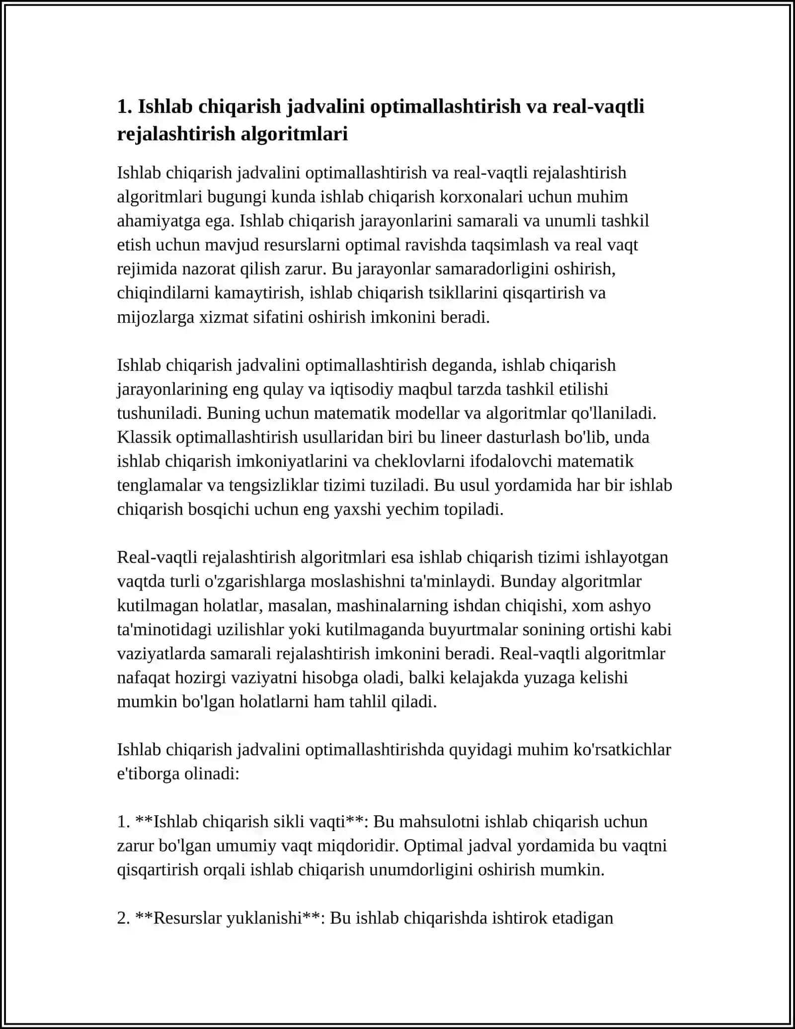 14. AVTOMATLASHTIRILGAN ISHLAB CHIQARISHDA VAQT VA AXBOROT BOGʻLANISHLARINI OPTIMALLASHTIRISH 4
