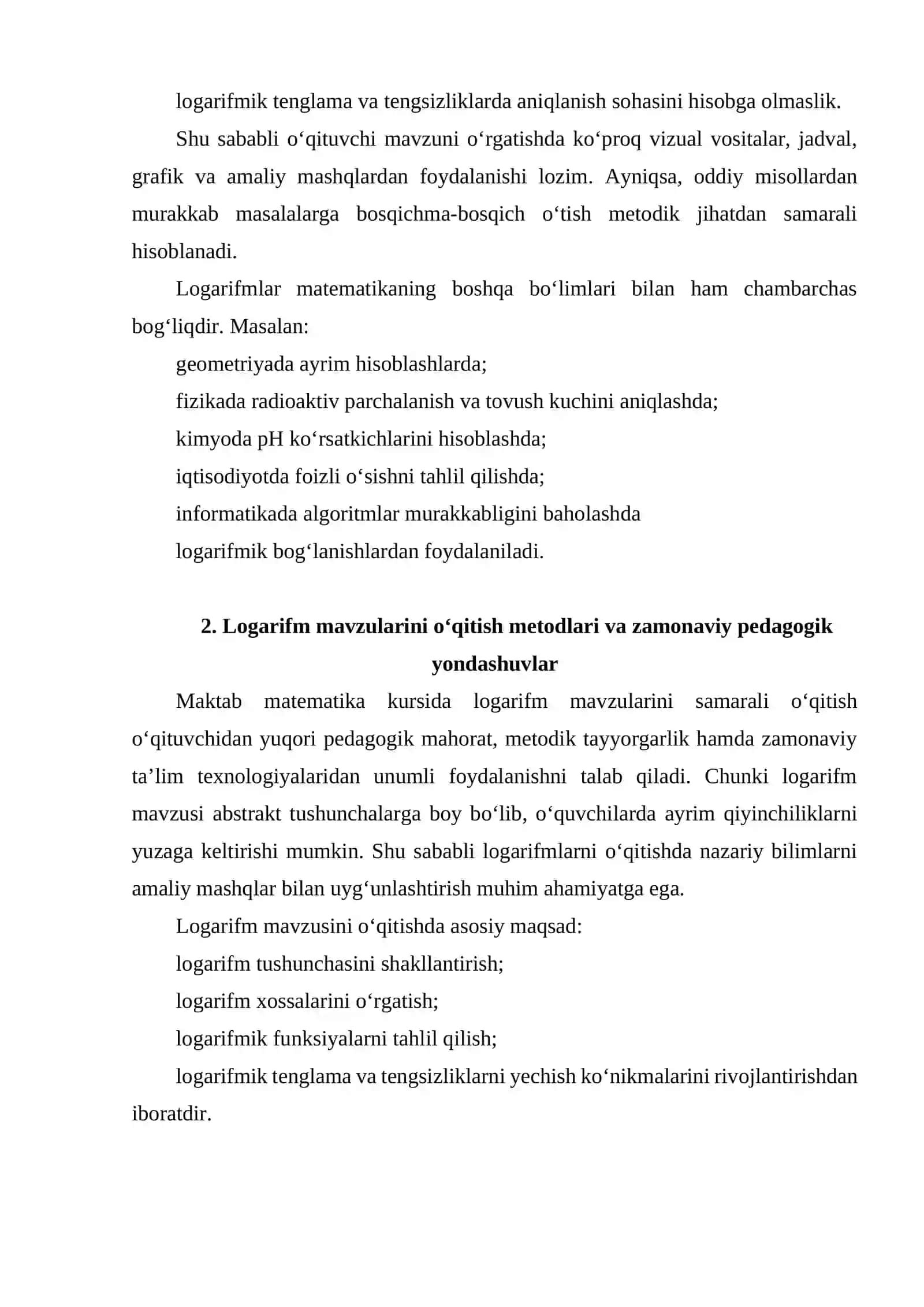 MAKTAB MATEMATIKA KURSIDA LOGARIFM MAVZULARNI OʻQITISH METODI VA UNI TATBIQLARI 4
