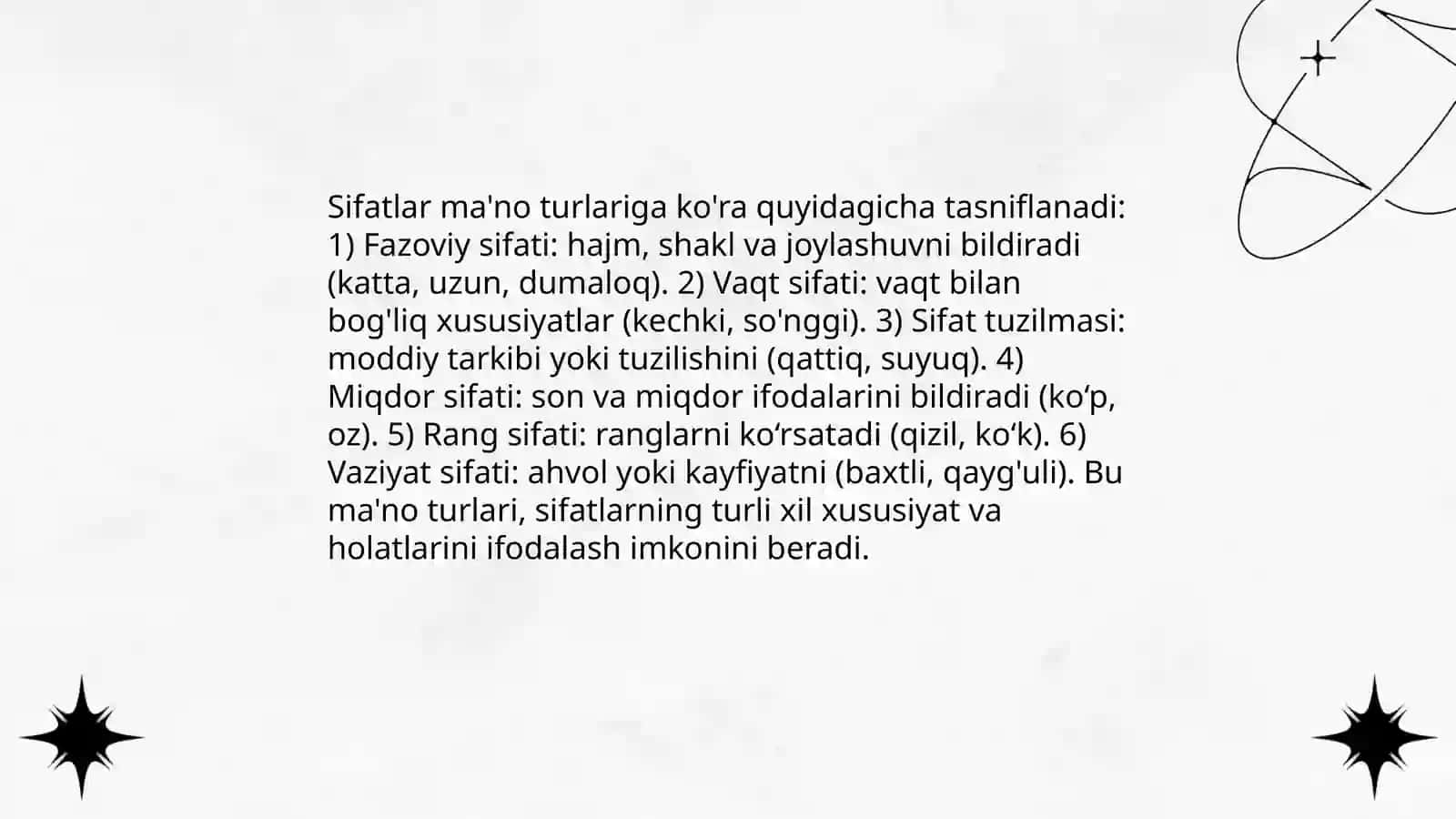 Sifat soʻz turkumi va uning maʼno turlari 4