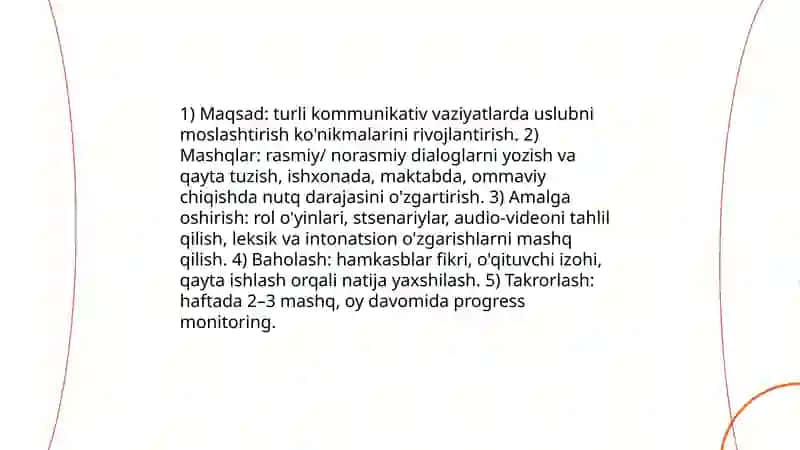 Òzbek tili nutq uslublarini amaliy mashqda òrganish 4